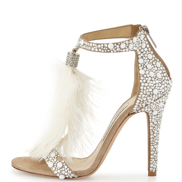 NWT Jimmy Choo ‘Viola 110’ Sandal Heels - Wedding Crystal Ostrich Feather 36 - Picture 4 of 9